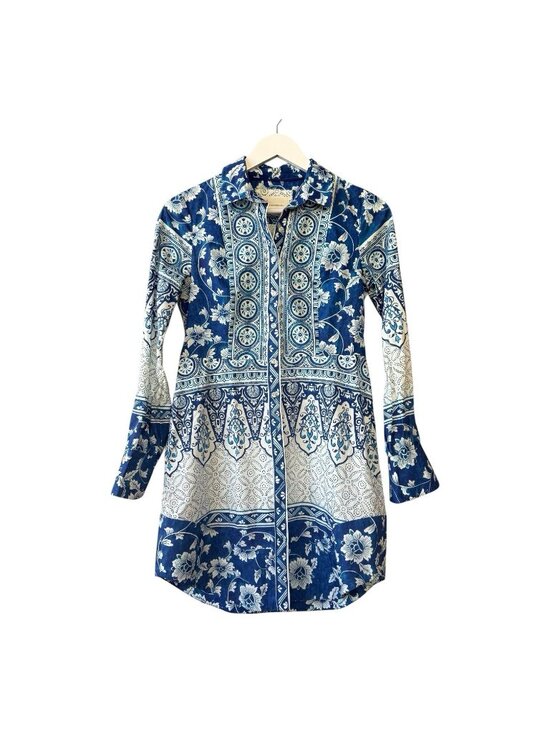 Anthropologie Dresses & Skirts - ANTHROPOLOGIE Women’s Size XS Long Sleeve Button Front Dress Blue White Cotton